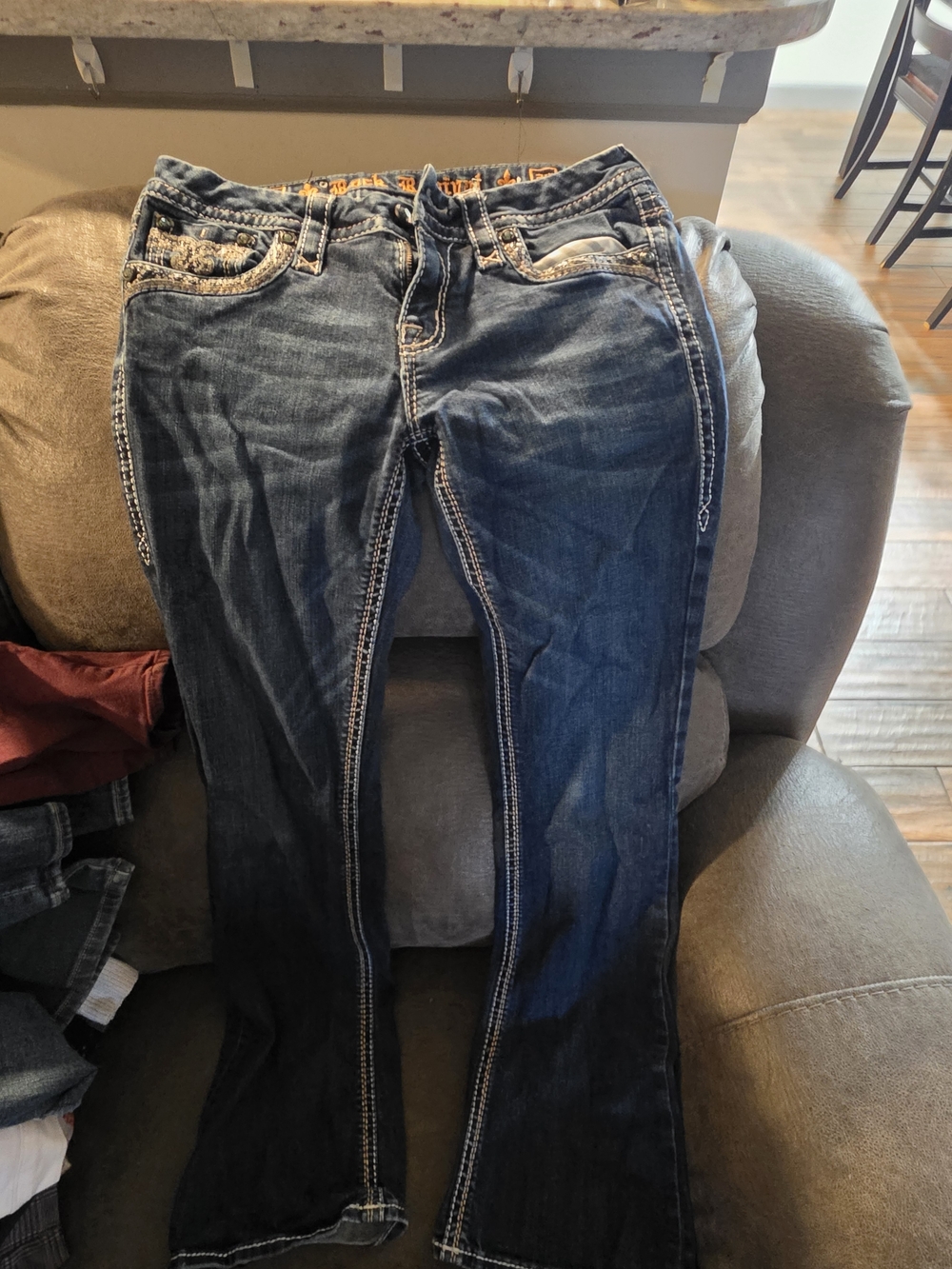 Rock Revival Dark Indigo Bootcut Jeans with Contrast Stitching